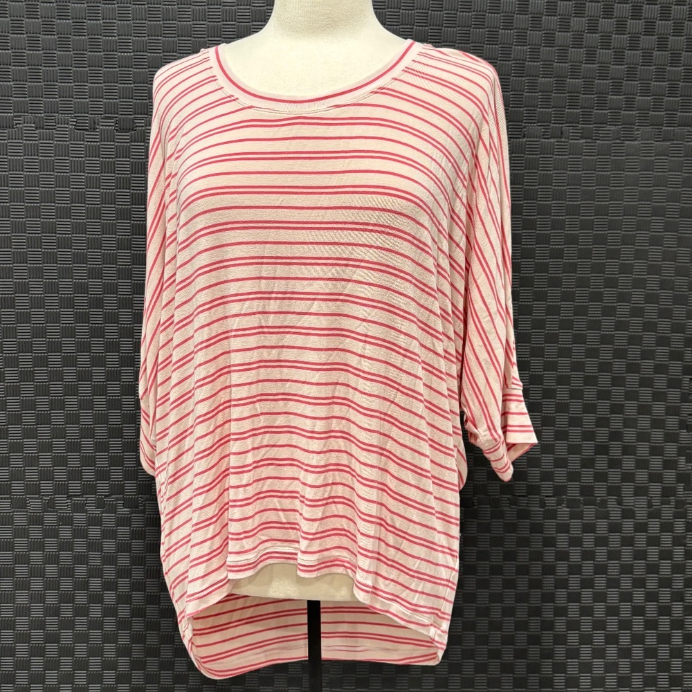 CAbi Relaxed Tickled Tee Women’s Pink Stripe Dolman Sleeve